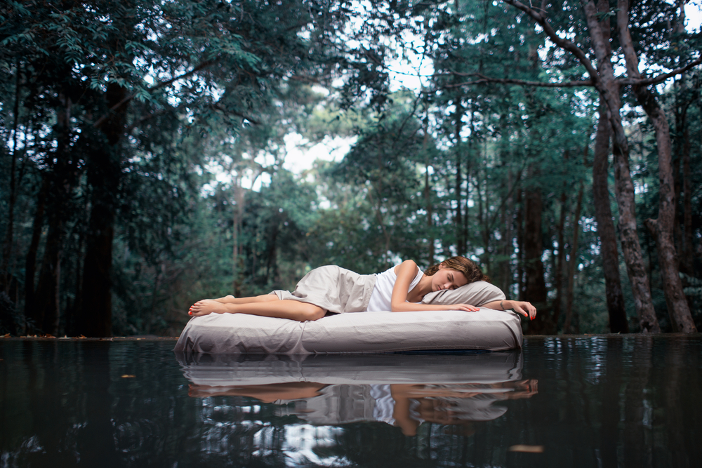 A,Hidden,Place.,Sleeping,Woman,In,Deep,Forest,Lies,On