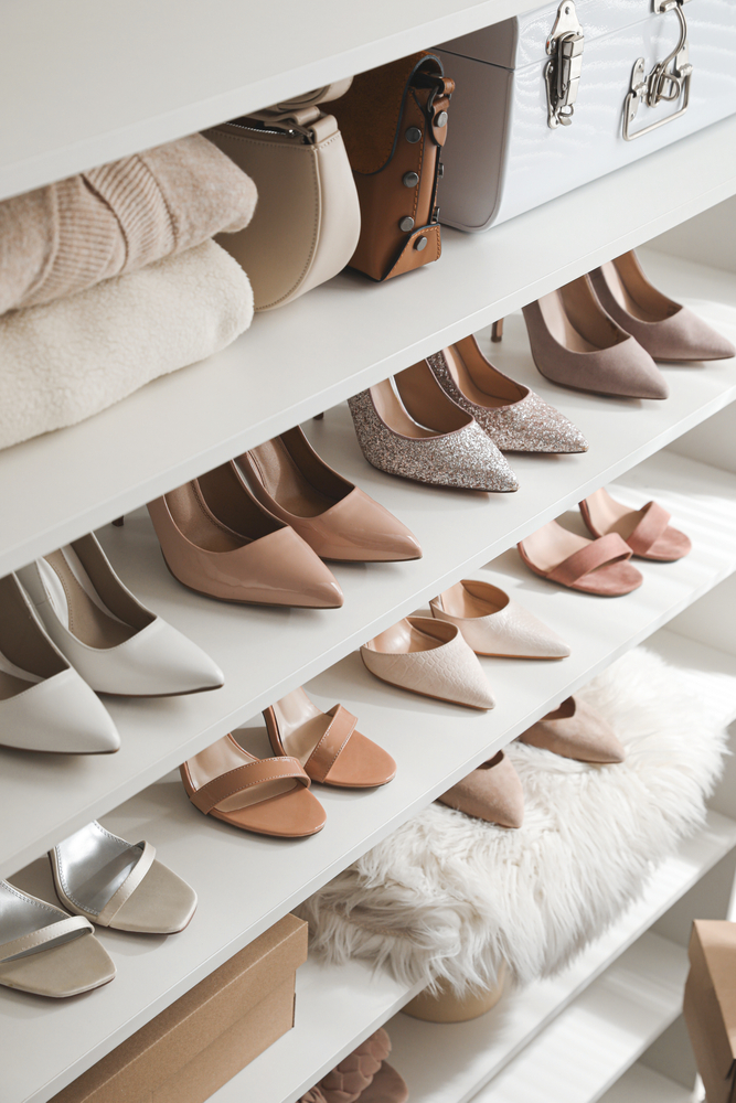 Stylish,Women's,Shoes,,Clothes,And,Bags,On,Shelving,Unit