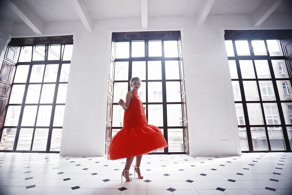Girl,Dances,In,A,Big,Hall,In,A,Red,Dress
