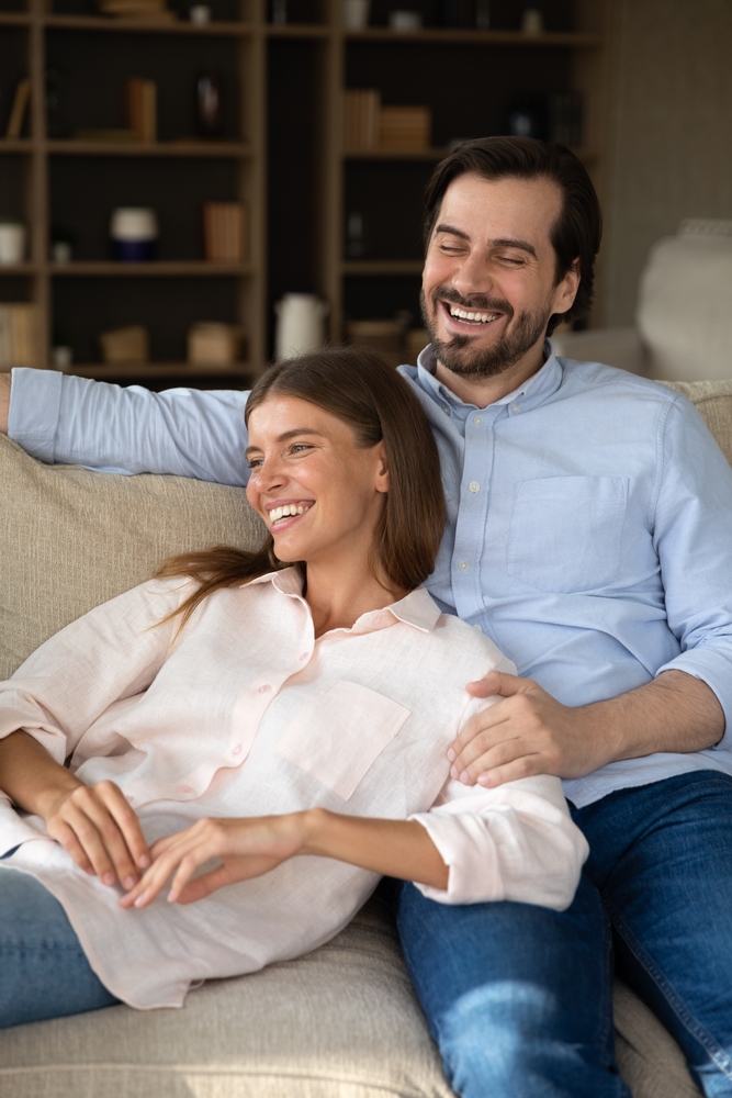 Vertical,Image,Happy,Laughing,Sincere,Loving,Affectionate,Married,Couple,Resting