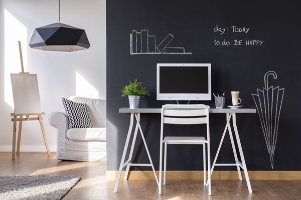 Minimalist,Modern,Work,Space,At,Home,With,Blackboard,Wall