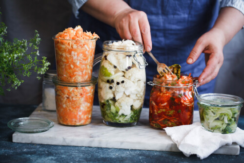 Fermented,Preserved,Vegetarian,Food,Concept.,Cabbage,Kimchi,,Broccoli,Marinated,,Sauerkraut