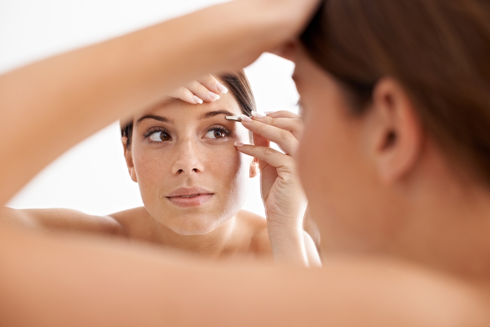 Beauty,,Mirror,Reflection,And,Woman,Face,For,Eyebrow,Maintenance,,Hair