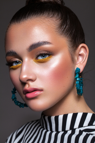 Young,Beautiful,Girl,With,Professional,Makeup,,Yellow,Eyeshadows,And,In