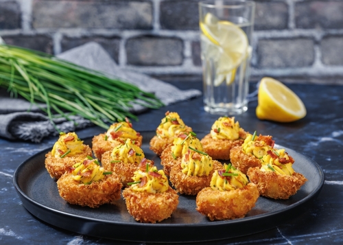 Deep,Fried,Deviled,Eggs,With,Crispy,Coating,Of,Panko,And